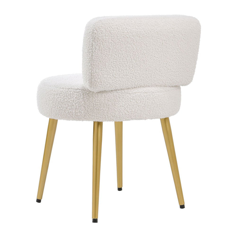 Dressing Table Stool with Lumbar Support, 60cm, Teddy Plush Upholstery Gold Legs Cream - product gallery image 6