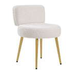 Dressing Table Stool with Lumbar Support, 60cm, Teddy Plush Upholstery Gold Legs Cream - product gallery image 7
