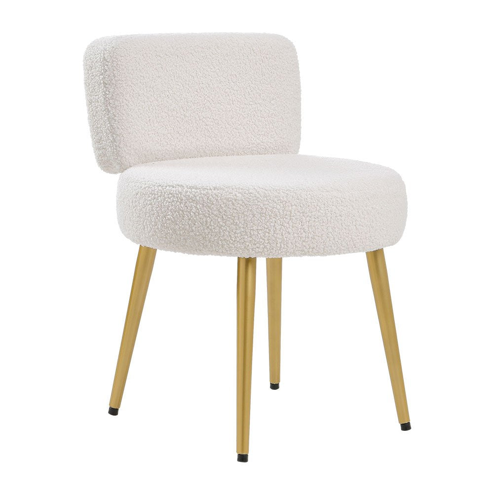 Dressing Table Stool with Lumbar Support, 60cm, Teddy Plush Upholstery Gold Legs Cream - product gallery image 7