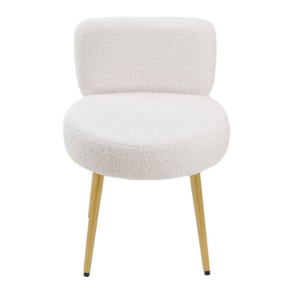 Dressing Table Stool with Lumbar Support, 60cm, Teddy Plush Upholstery Gold Legs Cream - product gallery image 9