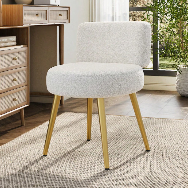 Dressing Table Stool with Lumbar Support, 60cm, Teddy Plush Upholstery Gold Legs Cream