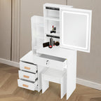 Dressing Table with Easy Assembly, Wood, LED Lights Mirror Cushioned Stool Vanity - product gallery image 2