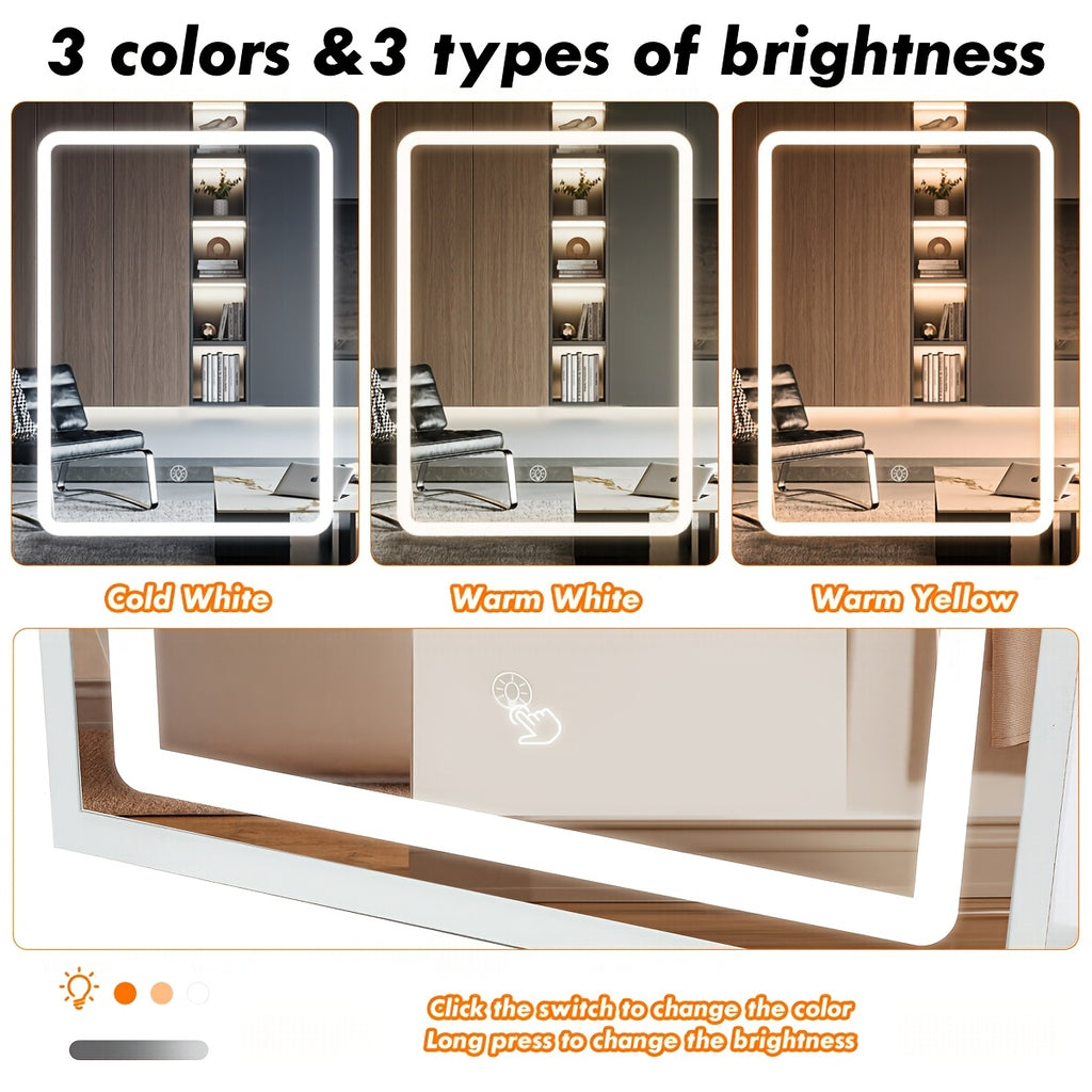 Dressing Table with Easy Assembly, Wood, LED Lights Mirror Cushioned Stool Vanity - product gallery image 6