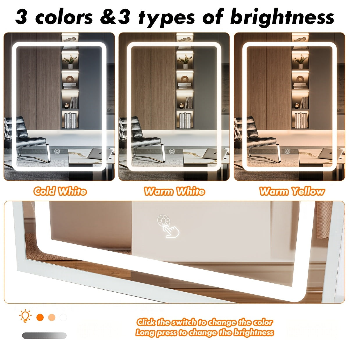 Dressing Table with Easy Assembly, Wood, LED Lights Mirror Cushioned Stool Vanity - product gallery image 6