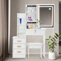 Dressing Table with Easy Assembly, Wood, LED Lights Mirror Cushioned Stool Vanity - White option