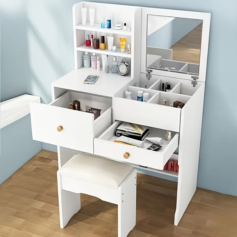 Dressing Table with Non-Slip, LED Lights, Sliding Mirror Stool Drawers - 919 option