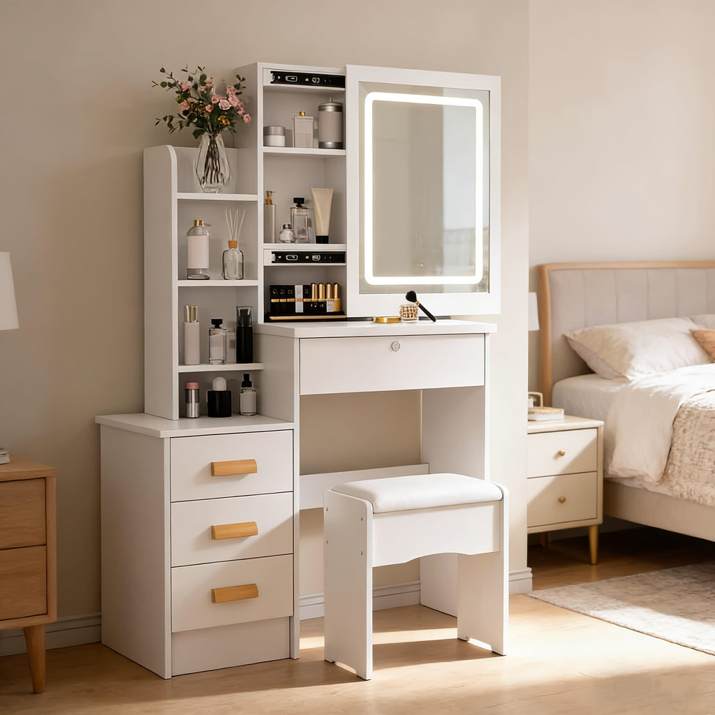 Dressing Table with Non-Slip, LED Lights, Sliding Mirror Stool Drawers - product gallery image 2