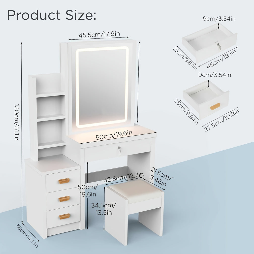 Dressing Table with Non-Slip, LED Lights, Sliding Mirror Stool Drawers - product gallery image 4