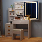 Dressing Table with Non-Slip, LED Lights, Sliding Mirror Stool Drawers - product gallery image 6