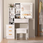 Dressing Table with Non-Slip, LED Lights, Sliding Mirror Stool Drawers - White option