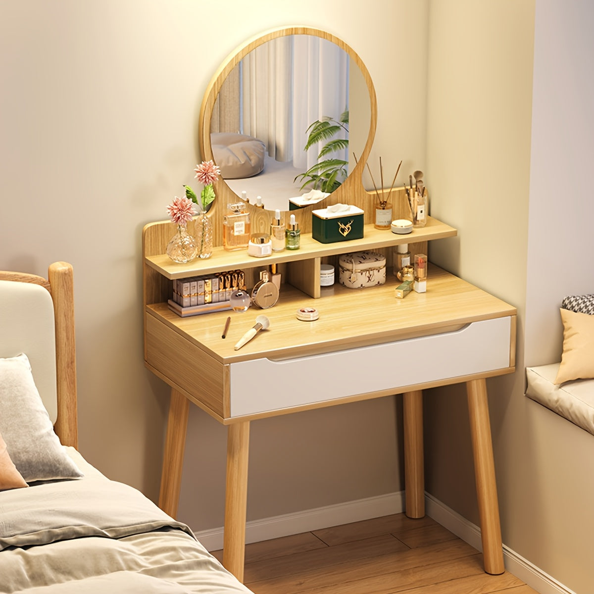 Dressing Table with Space-Saving, Wood Colour Dressing Table - product gallery image 5