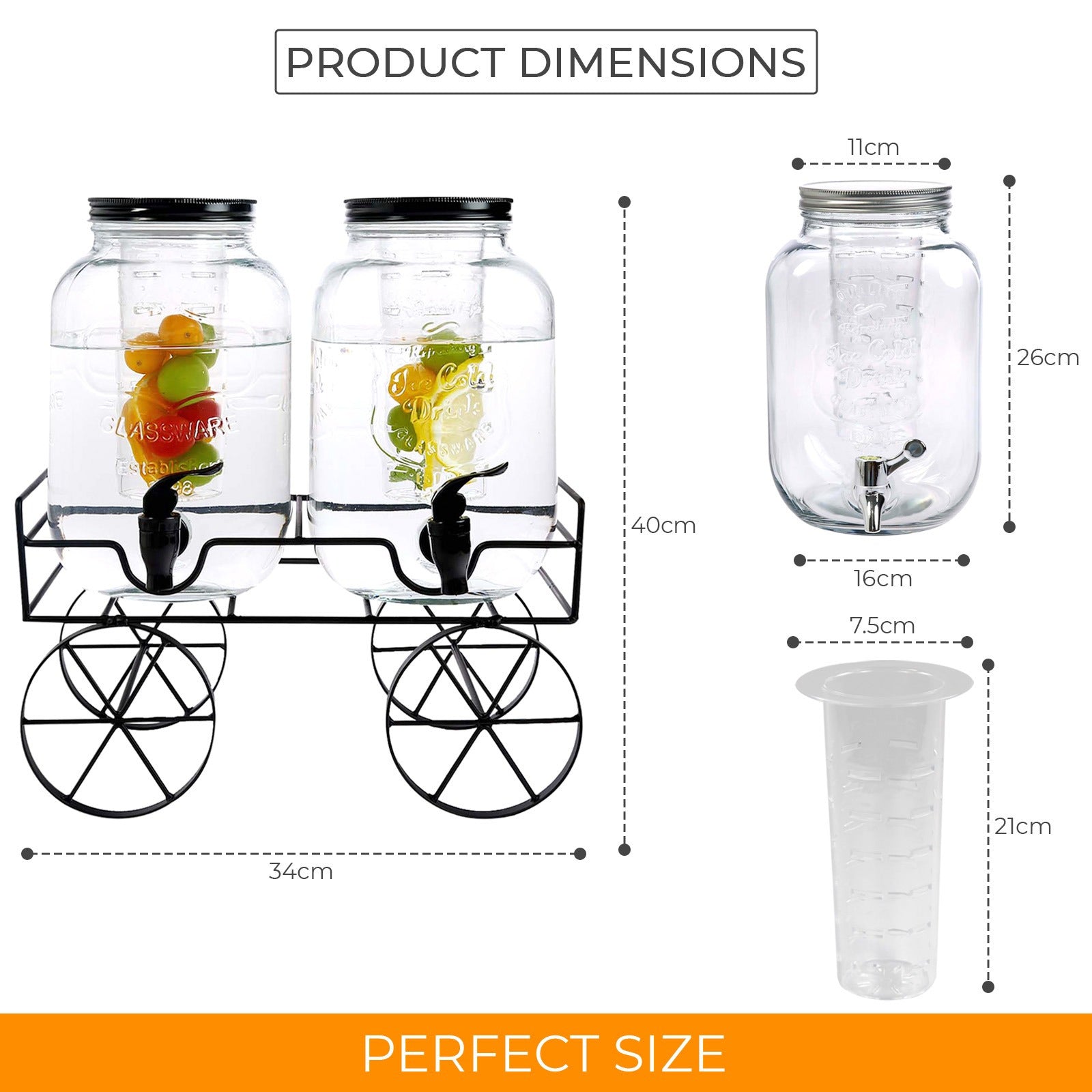 Drinks Dispenser with Leakproof, Dishwasher-Safe, Metal, 2 X 4L Glass Dispenser - product gallery image 2