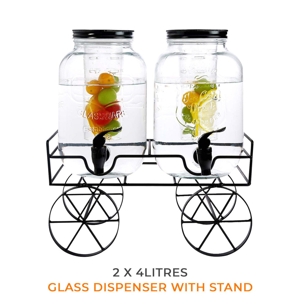 Drinks Dispenser with Leakproof, Dishwasher-Safe, Metal, 2 X 4L Glass Dispenser - product gallery image 5