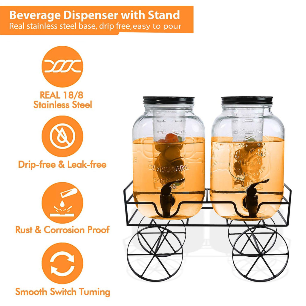 Drinks Dispenser with Leakproof, Dishwasher-Safe, Metal, 2 X 4L Glass Dispenser - product gallery image 8