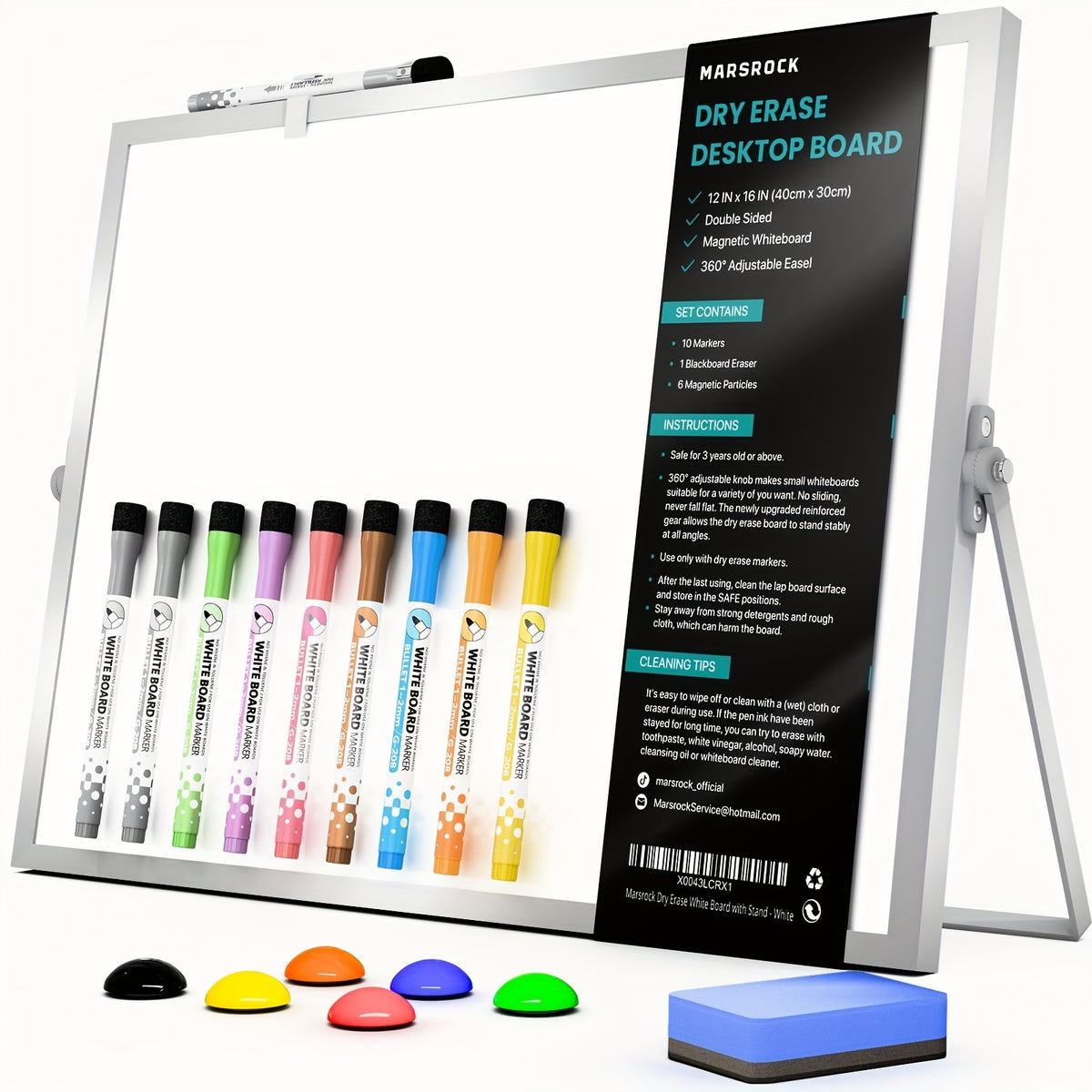 Dry Erase White Board with Stand with 30.48cm, 40.64cm