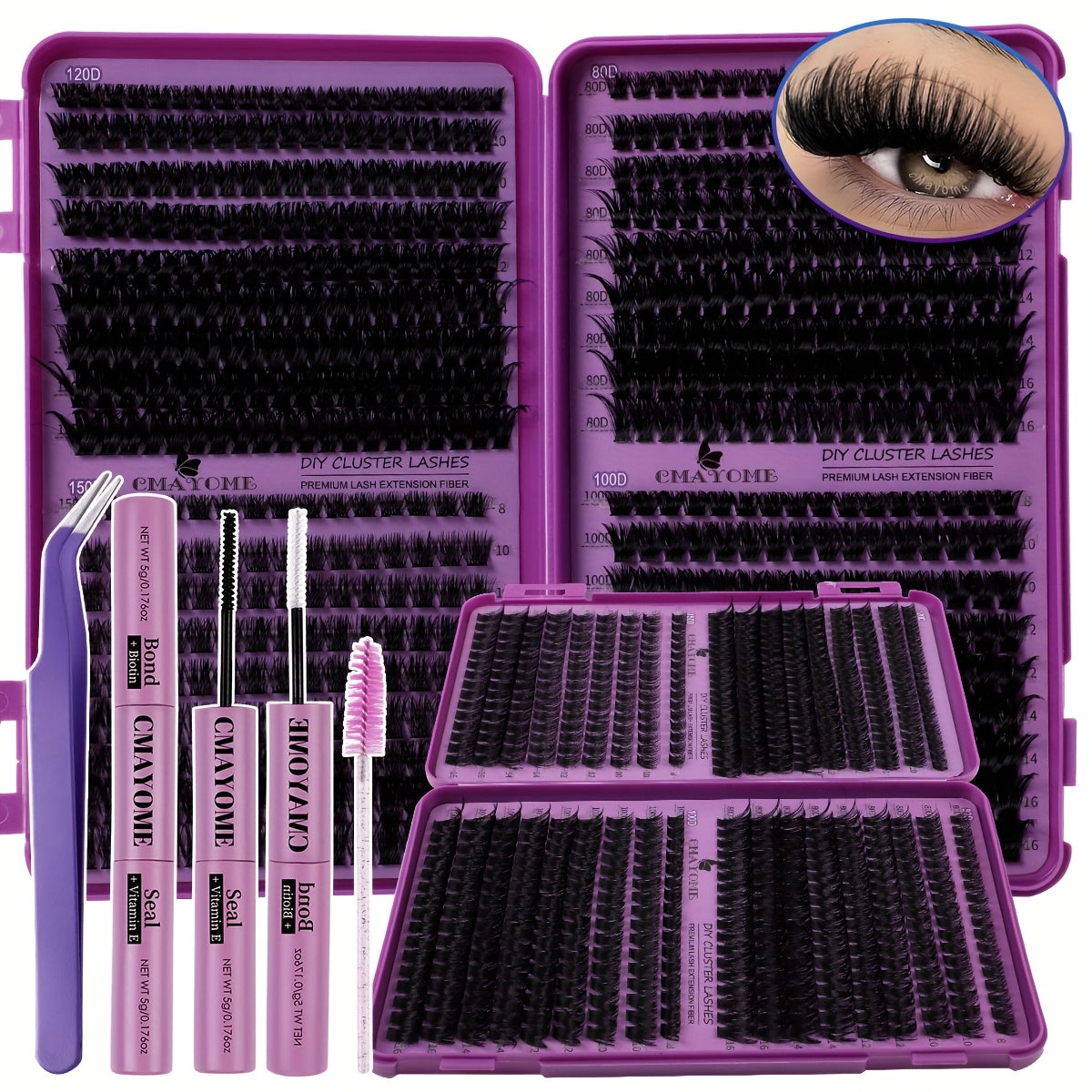 621/800pcs D Curl Individual Eyelash Clusters with Bond And Seal, Tweezers, Brush Set Beginner Friendly, High Capacity Eyelash Book Suit for Different Makeup Beauty, Long Lasting Dense False Eyelashes, Gift for Women Lash Clusters Kit