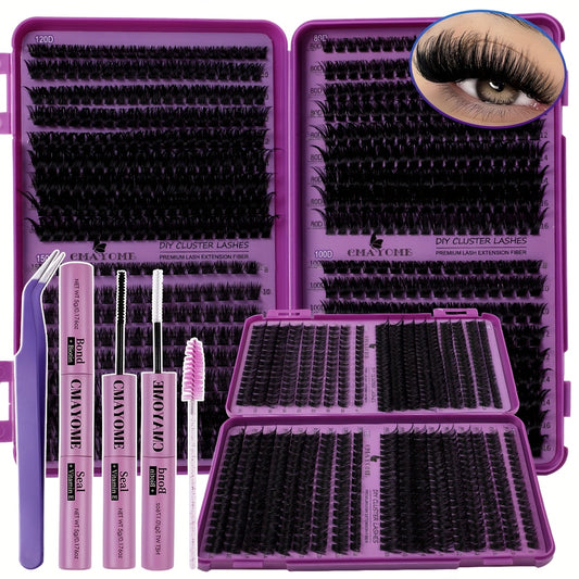 621/800pcs D Curl Individual Eyelash Clusters with Bond And Seal, Tweezers, Brush Set Beginner Friendly, High Capacity Eyelash Book Suit for Different Makeup Beauty, Long Lasting Dense False Eyelashes, Gift for Women Lash Clusters Kit