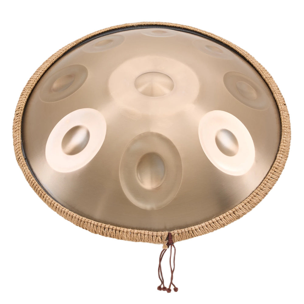 440Hz D minor Stainless Steel Handpan Drum or Sound Healing and Meditation 9-Tone Deep Golden with Carry Bag, Stand, 2 Hand Mallets, Music Note Stickers, Wiping Cloth