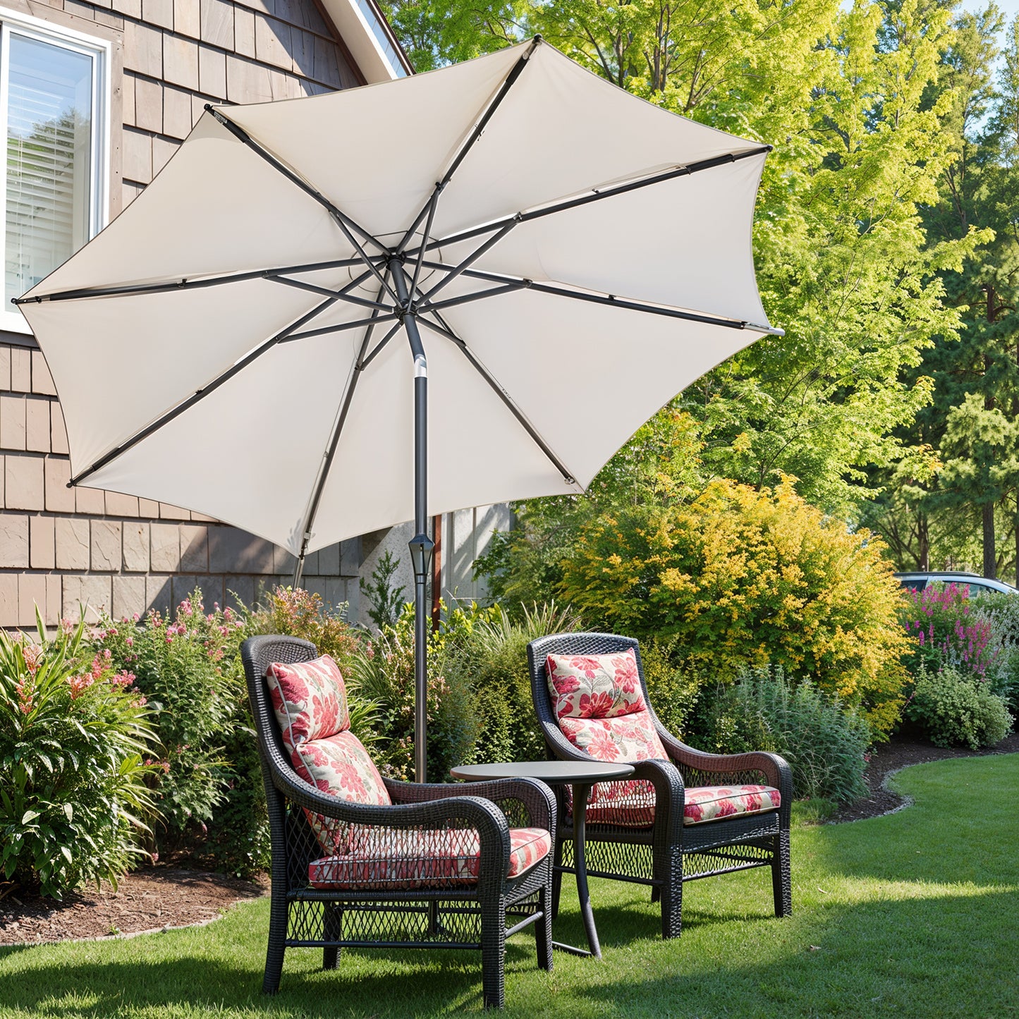 3 m Garden Parasol Umbrella, UPF 50+, Sun Shade, 30° Tilt in 2 Directions, 180 g/m²，Crank Handle for Opening and Closing, for Outdoor Gardens Pool Balcony Patio, Base Not Included, Beige,Grey