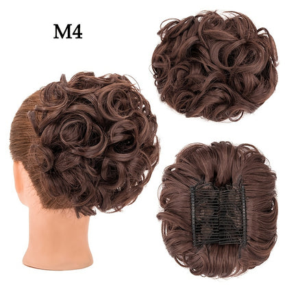 Easy-To-Use Clip-In Ponytail Extension with a Scrunchie for a Short, Messy Curly Bun