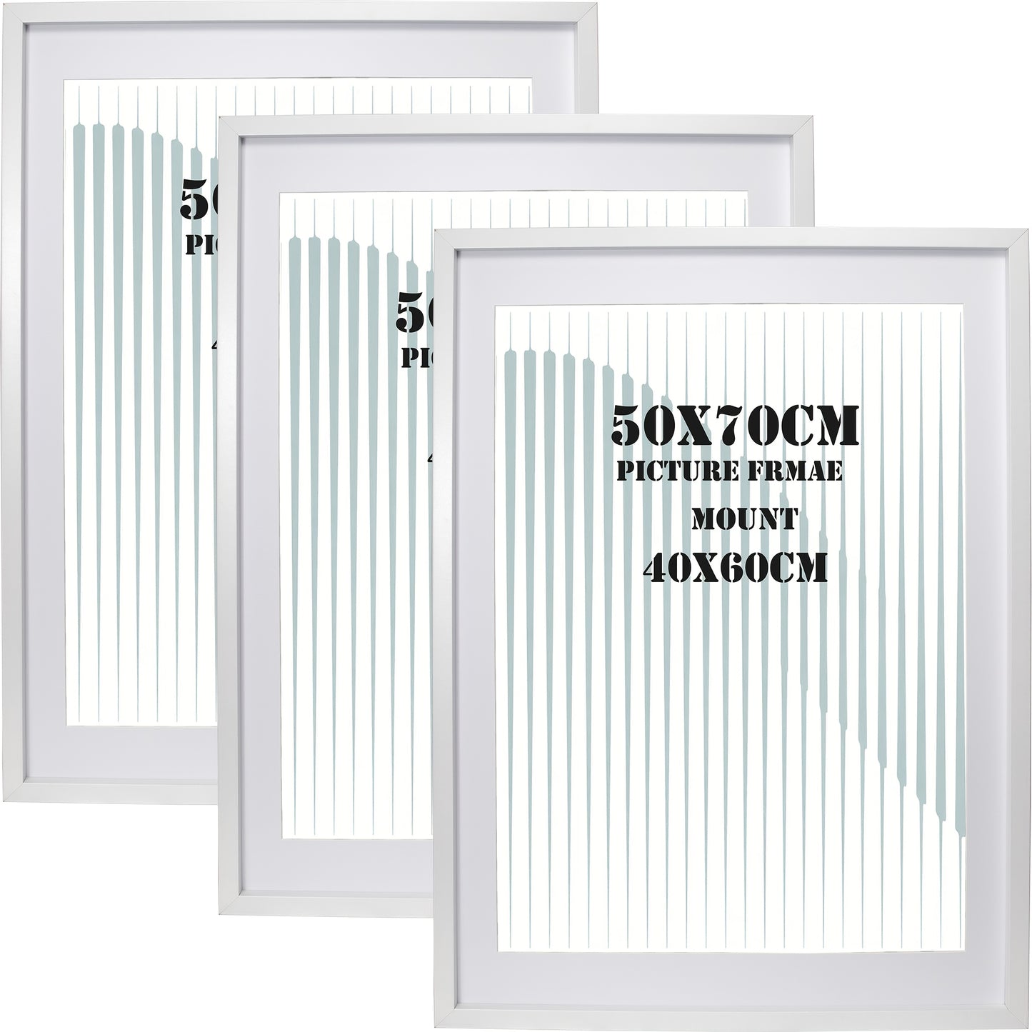 MDF Picture Frames, 50x70cm Set of 3 with Acid-Free Mount for 40x60cm, Available Colors: Black, White, Natural Wood