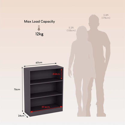 3-Tier Bokcase, Wooden 3 Tier Low Bookcase Wooden Shelving Display Storage Unit Home Office Living Room Bedroom Furniture