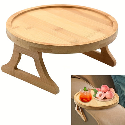 Wooden Sofa Arm Rest Armchair Flexible Tray Folding Drink Holder Serving Table