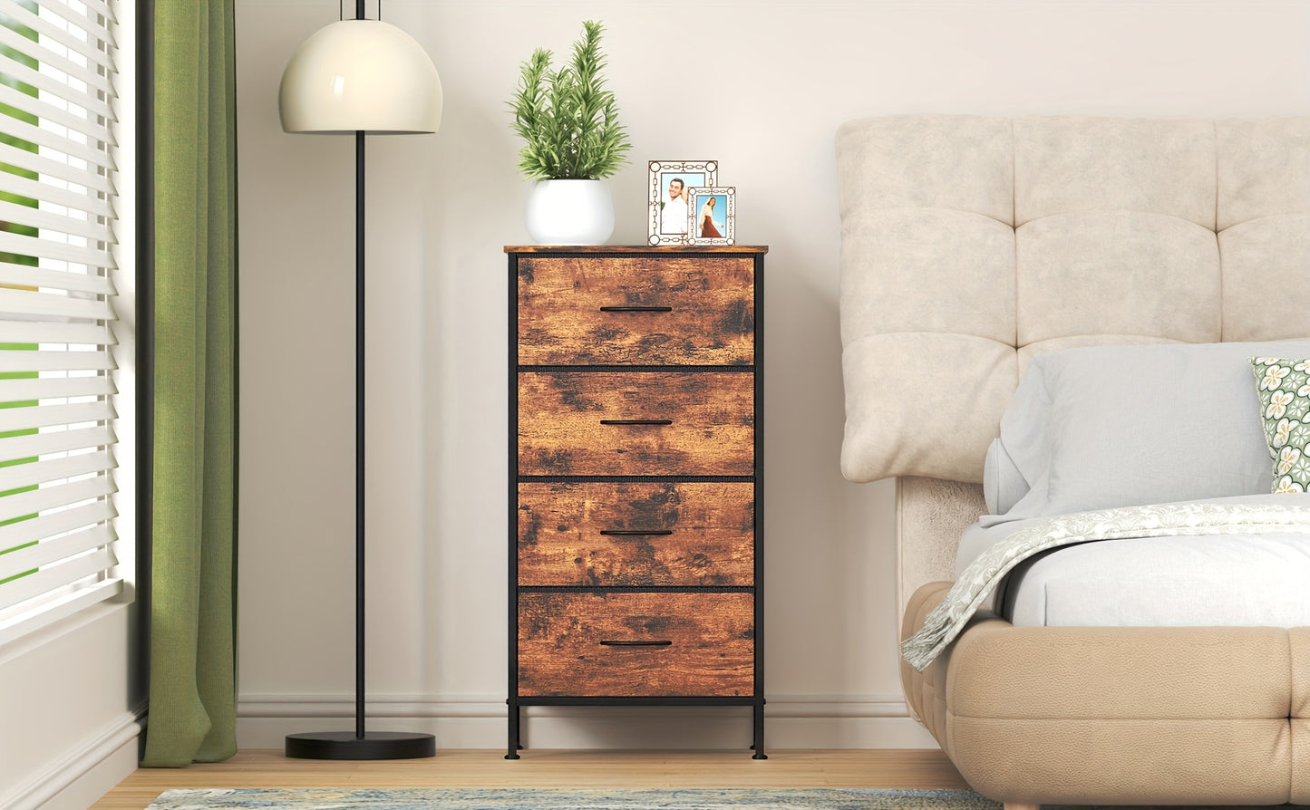 4-Drawer Dresser Storage Cabinet with Metal Frame & MDF Top, Adjustable Feet, Anti-Tip Safety - Stylish And Spacious Storage Unit for Bedroom Or Living Room (44.96cm X 29.97cm X 90.93cm)