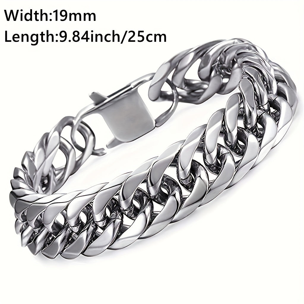 16/19/21Mm Width 316 Stainless Steel Curb Bracelet Hip Hop Party Men'S 316 Stainless Steel Bracelet Heavy Chain