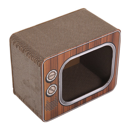 Retro TV Shaped Cat Scratcher Bed - Corrugated Cardboard Cat House with Full Surfaces Scratching | Cozy Hideaway & Play Area | Durable Furniture Protector for Indoor Cats