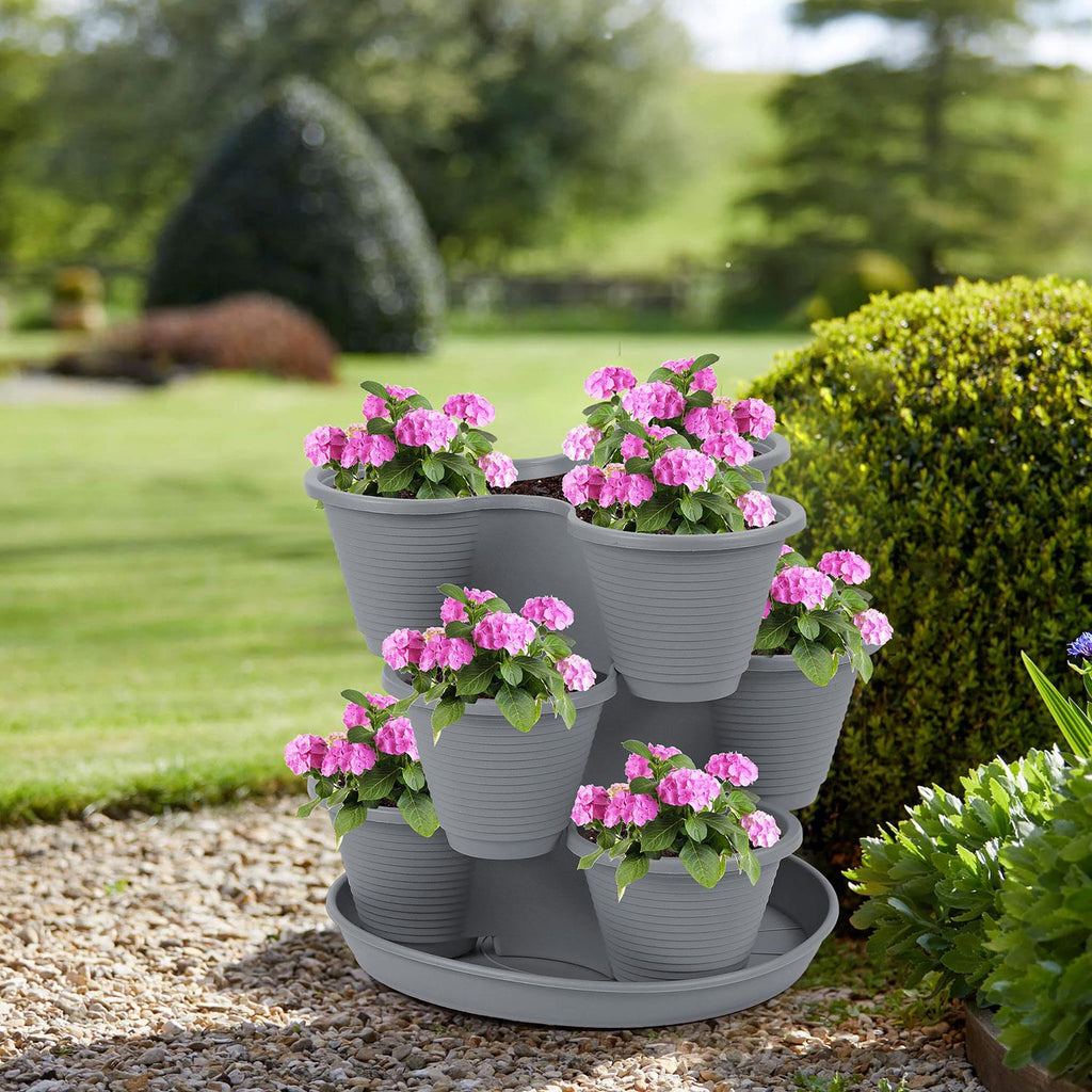Stackable Herb Planter 3 Tier Vertical Growing Tower – Space-Saving Indoor Outdoor Plant Pot for Strawberries, Herbs, Vegetables & Flowers, Charcoal & Terracotta UK