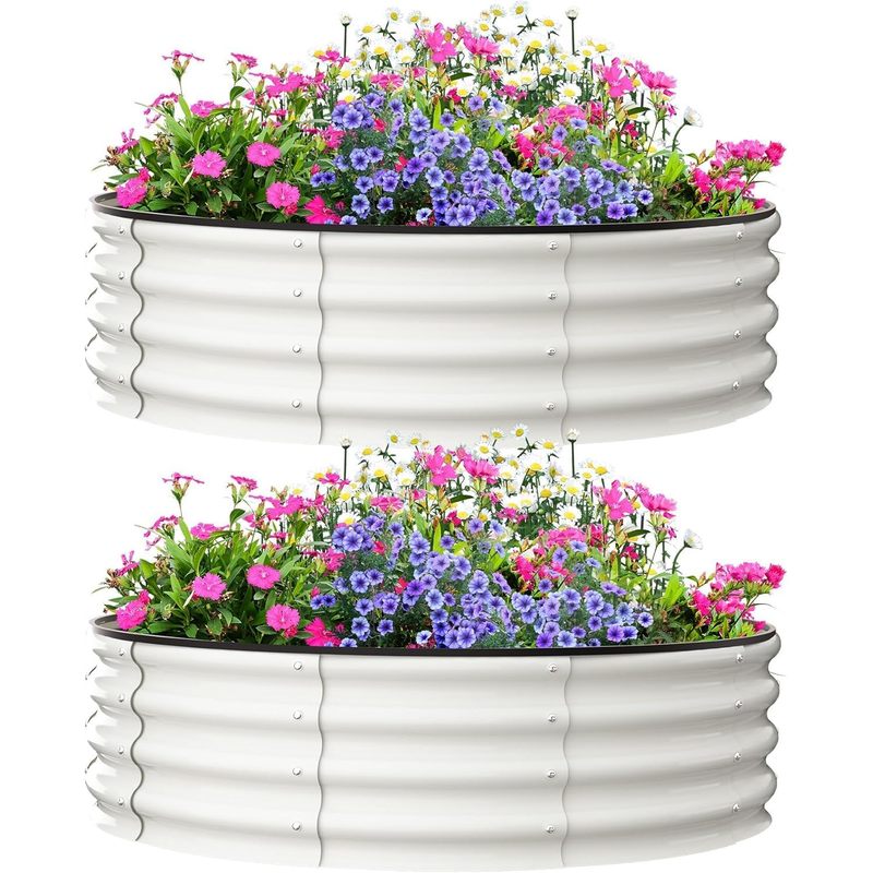 Galvanized Raised Garden Bed, Round Metal Planter Box with Open-Bottom Design, Heavy-Duty Steel Outdoor Flower Bed for Vegetables, Herbs, and Succulents, Easy Installation