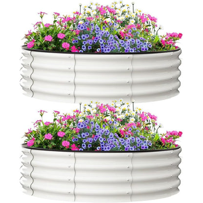 Galvanized Raised Garden Bed, Round Metal Planter Box with Open-Bottom Design, Heavy-Duty Steel Outdoor Flower Bed for Vegetables, Herbs, and Succulents, Easy Installation
