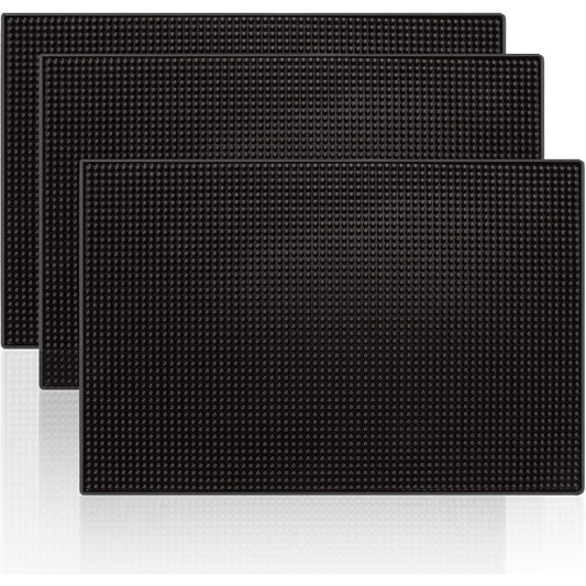 3 PCS Silicone Bar Mat, 18 x 12 Inch Silicone Bar Service Mat, Non Slip Bar Spill Mat for Kitchen, Coffee Shops, Restaurants, Black
