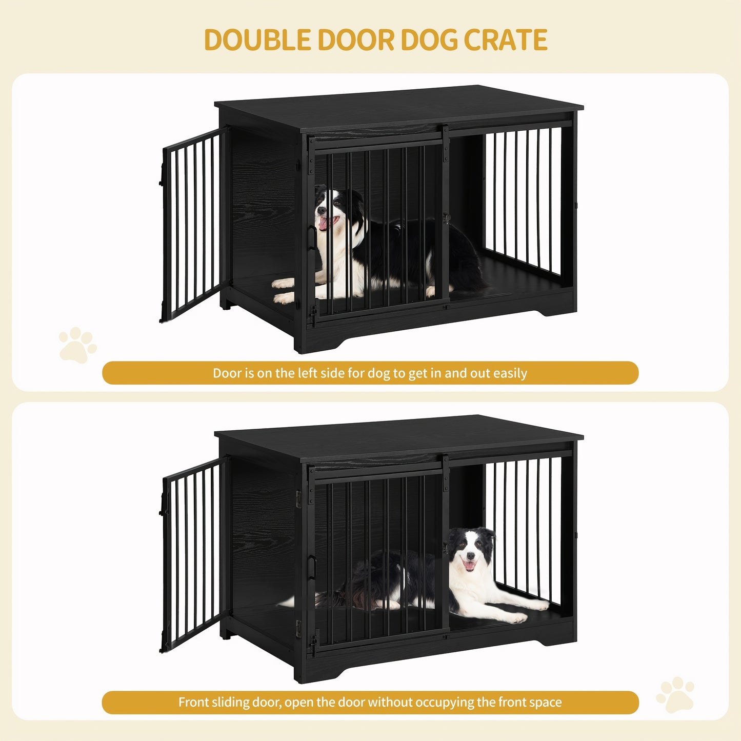 Dog Crate Furniture, 100.08cm Double Door Dog Crate with Barn Door, Dog Kennel Indoor, End Side Table Wooden Dog Crate for Small Medium Large Dog, Anti-Chew Anti-Escape, Greige, White