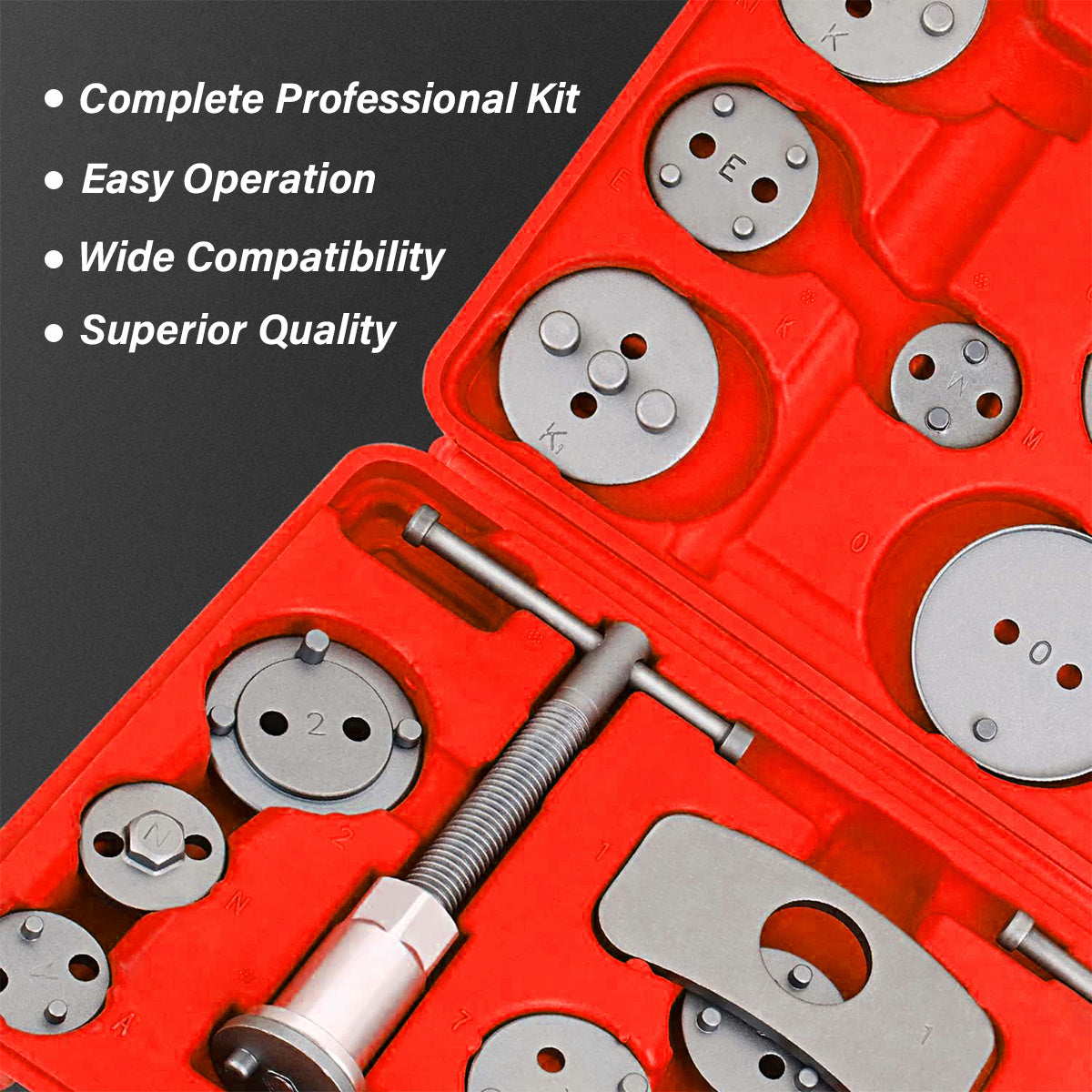 Universal New Brake Caliper Piston Rewind Wind Back Tool Kit Set 23pcs Disc Brake Caliper Compression Tool Kit And Piston Wind Back Tool with Case for Brake Pad Replacement Reset, Professional Heavy Duty Car Brake Caliper Compression Universal Tool