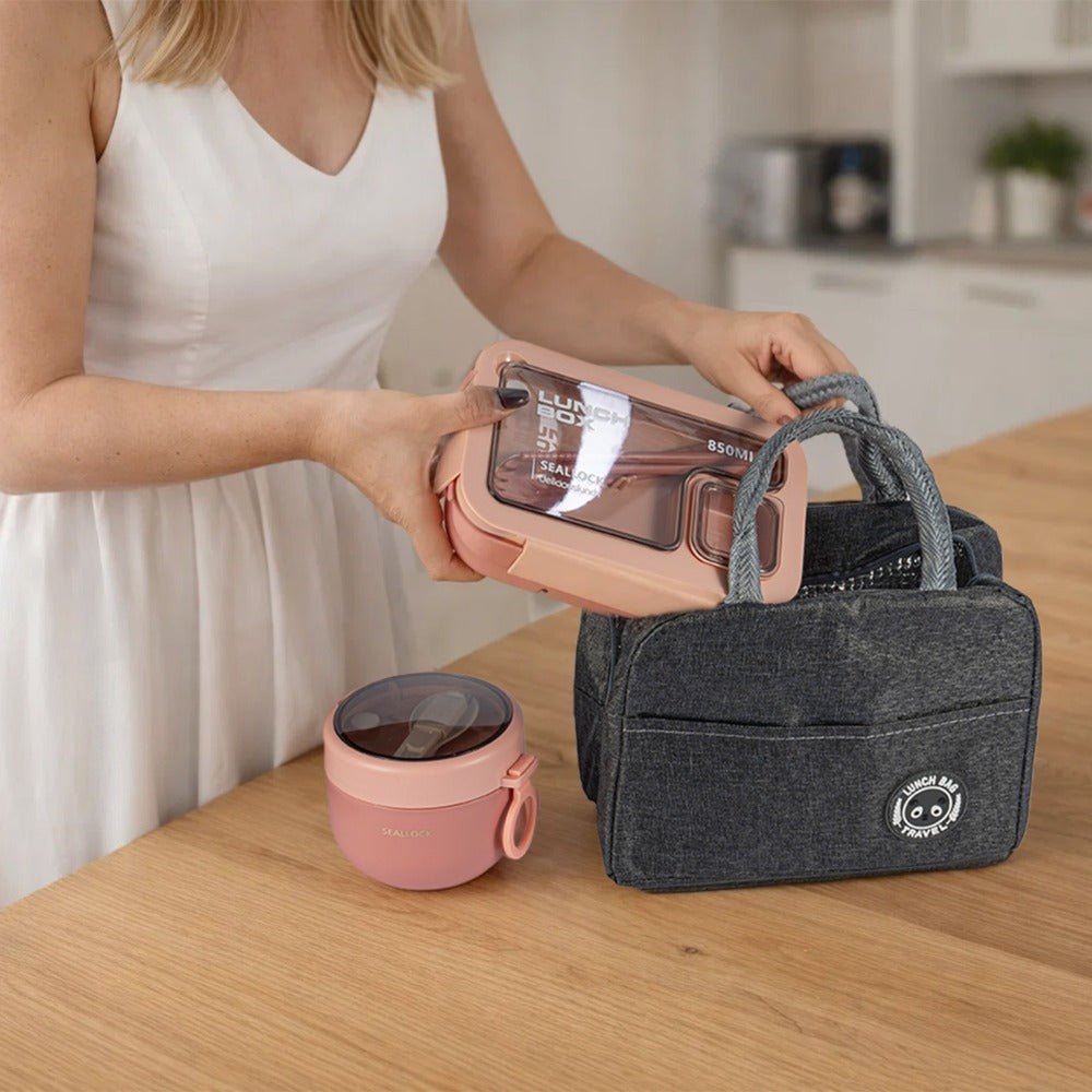 Bento box lunch set, leak proof meal preparation container, with insulated lunch bag and utensils, portable school office picnic travel lunch box
