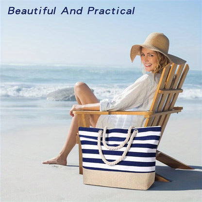 1pc Extra Large Beach Beach Bag Extra Large Summer Beach Tote Bag With Zip And Rope Handle Beach Bags