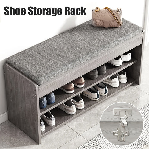 Heavy Duty Shoe Storage Bench with Cushion, Large Shoe Bench Storage with Seat, Two Layer Shoe Rack Storage, Shoes Storage Cabinet Organiser Cushion Padded Seat Hallway Stools for Hallway Foyer