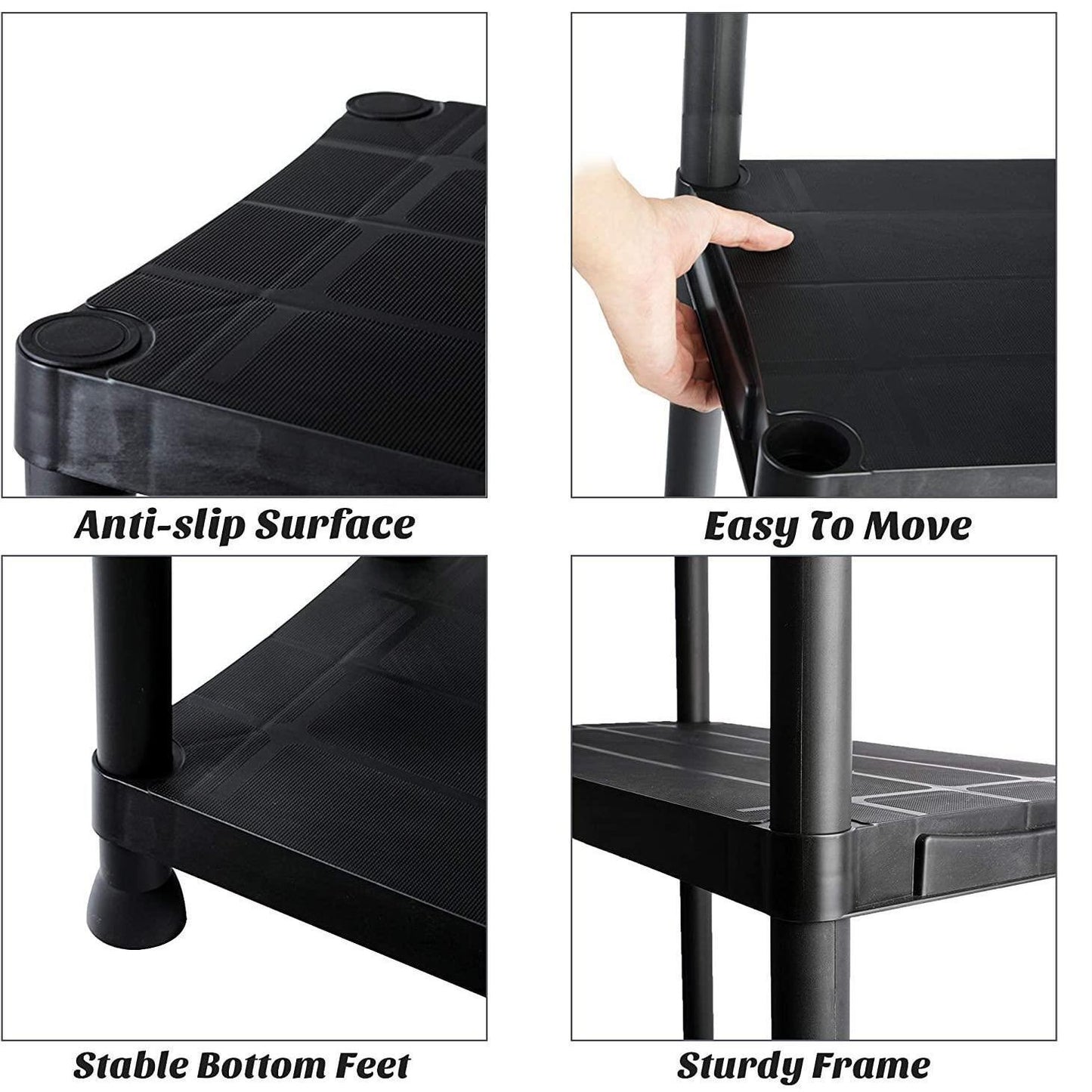 5 Tier Black Plastic Storage Organiser Shelving Unit Garage Home Pantry Tools Paint Stationary Parts Racking Shelf Shelves