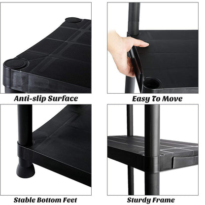 5 Tier Black Plastic Storage Organiser Shelving Unit Garage Home Pantry Tools Paint Stationary Parts Racking Shelf Shelves