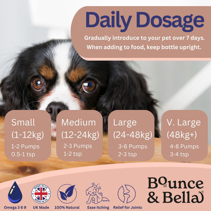 Scottish Salmon Oil for Dogs & Cats UK - Purity-Filtered Omega 3-6-9 Fish Oil Supplement, 500ml, Bounce and Bella
