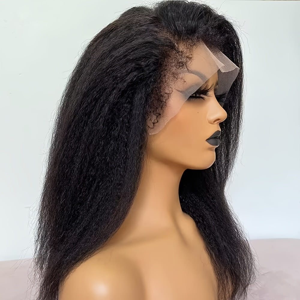 13x4 Lace Front Wig Human Hair – Yaki Straight 4C Kinky Edges, Transparent Lace, Pre-Cut Natural Hairline with Curly Baby Hair, Wigs for Black Women (50.8cm–60.96cm)