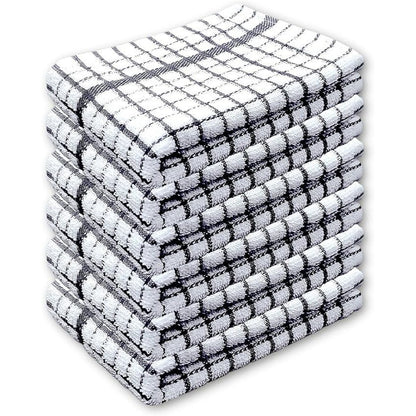 Pack of 6 Large Tea Towels 40x60cm – 100% Cotton Luxury Check Soft Kitchen Towels – Highly Absorbent Dish Cloths – Durable Washable Tea Towels for Drying Dishes, Cleaning, Cooking, Household, Restaurant, Bar, Café, Catering, Commercial & Professional Kitc