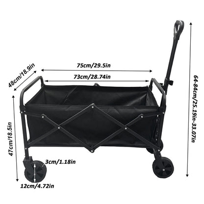 95.25KG Festival Trolley on Wheels, Folding Wagon, Grocery Cart, Portable Camping Cart, Collapsible Foldable Trolly for Beach Outdoor Garden Picnic Shopping Fishing, Detachable Wheels, Adjustable Handle, Outdoor Sport, Best Gifts, Black