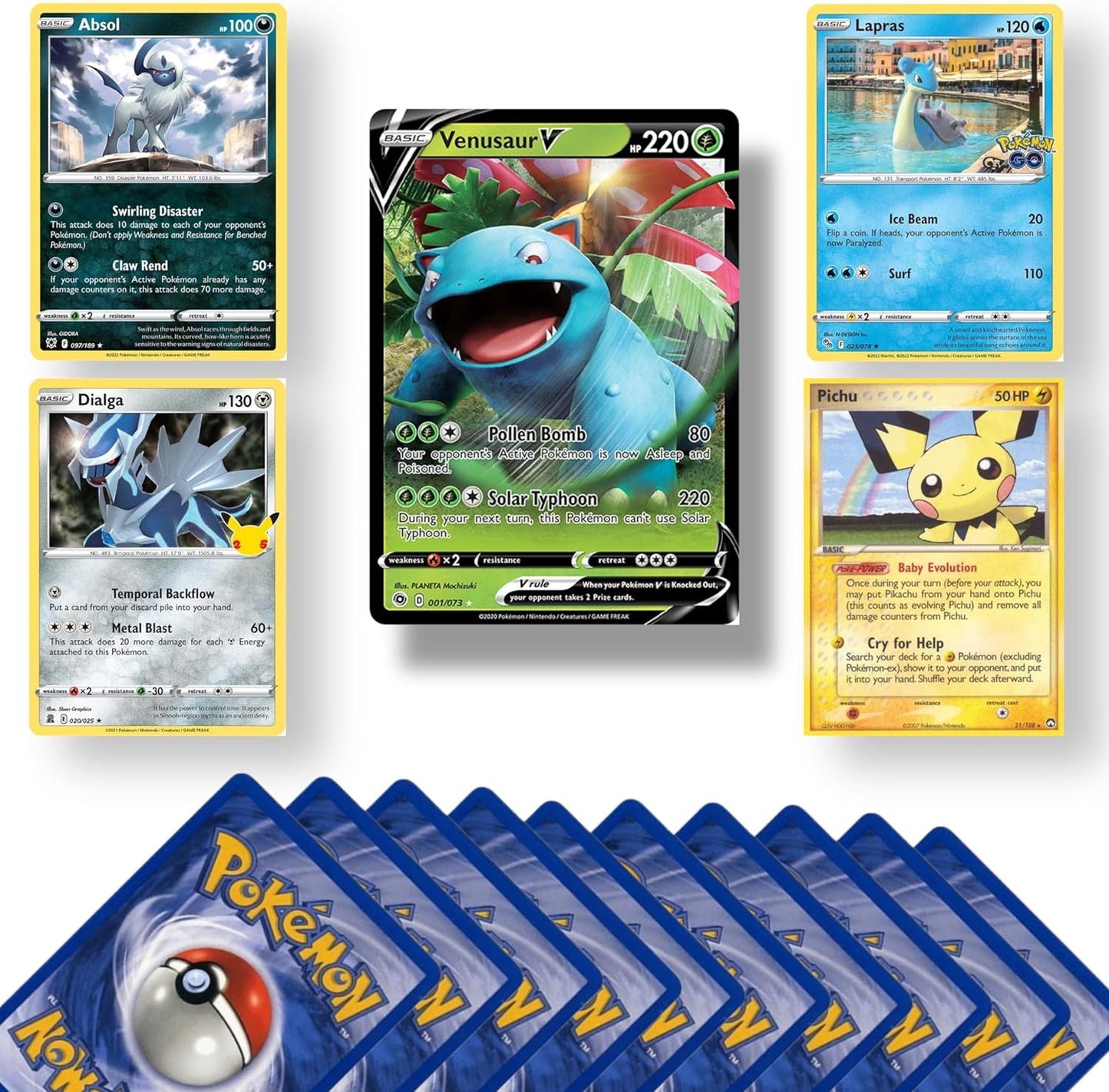 Genuine Pokémon Card Bundle, 20 Cards Including 4 Holo Rare Cards and 1 Ultra Rare EX, V, GX, VMAX, or VSTAR Card
