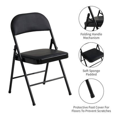 Set of 6 Folding Chairs, Faux Leather Foldable Chairs with Metal Frame and Padded Seat, Easy to Fold and Store for Home, Office, Dining and Reception