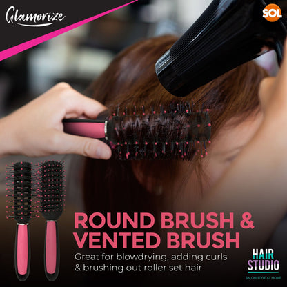 5 Pack Hair Brush Set for Women | Professional Pink Hairdressing Brushes | Paddle, Cushion, Round, Zig Zag & Vented Styling Brushes | Salon & Home Hair Brush Kit for Detangling, Volume & Smooth Styling