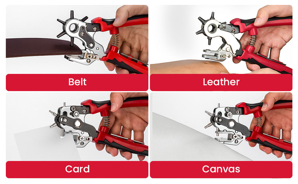 Leather Hole Punch Heavy Duty Rotary Belt Puncher with 6 Size and Ergonomic Non-Slip Handle for DIY, Craft Projects
