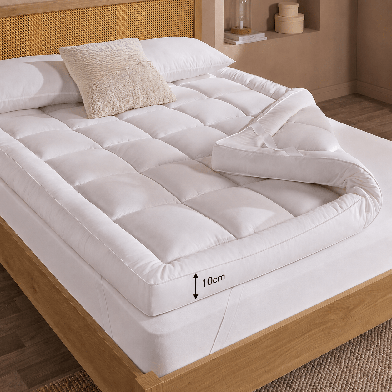 Hotel Quality Mattress Topper Extra Heigh, 10cm / 4 inch Heigh & Extra Soft, Easy Care & Machine Washable, Comes in Small Single, Single, Small Double, Double, King & Super King Sizes. Christmas Gifts
